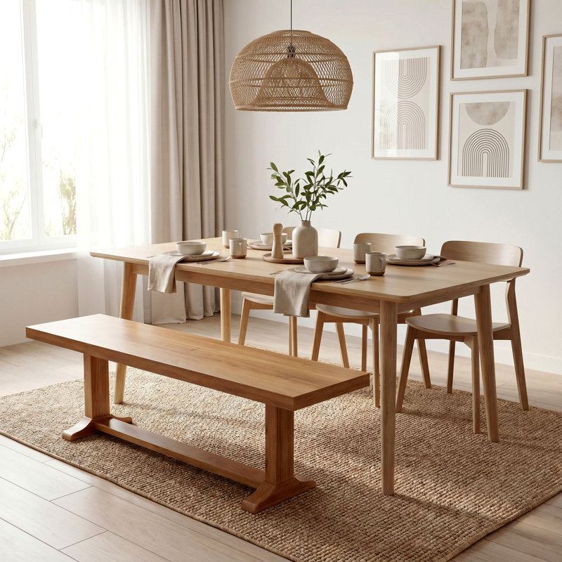 Solid Wood Bench - Kitchen Table Seating with Backless Design, Bed End Bench