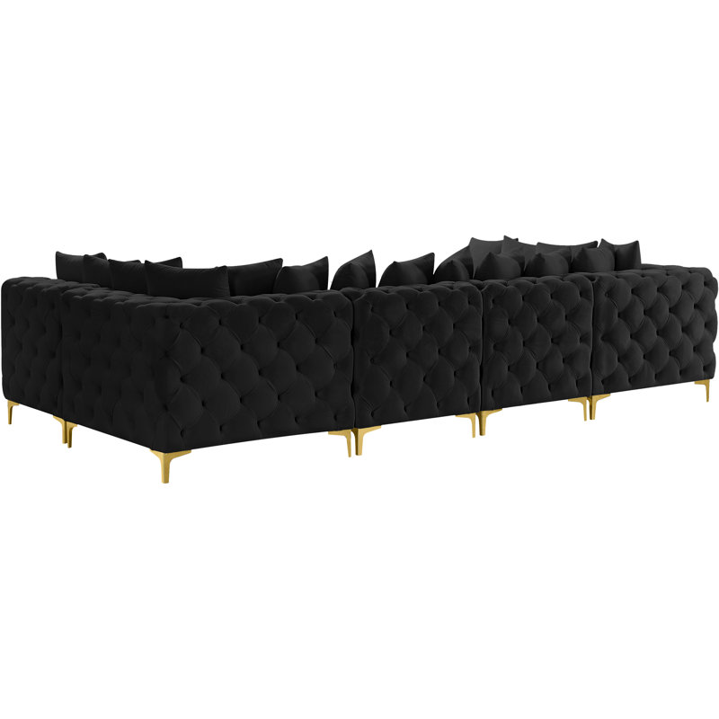 Tremblay Velvet U-Shaped Sectional Symmetrical, Black Velvet