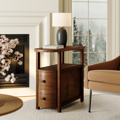 Solid Wood End Table With 2 Drawers, Fully Assembled Narrow Side Table, Slim Nightstand For Bedroom, Small Spaces, Living Room by George Oliver