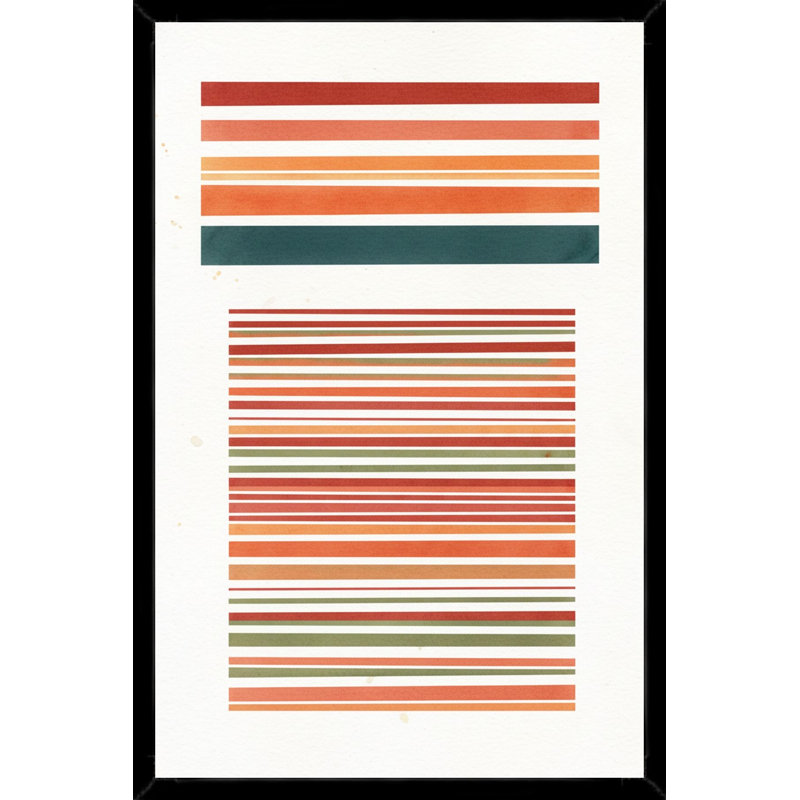 Motif géométrique rayé coloré - art mural encadré sur toile, 18" H x 12" W, Black