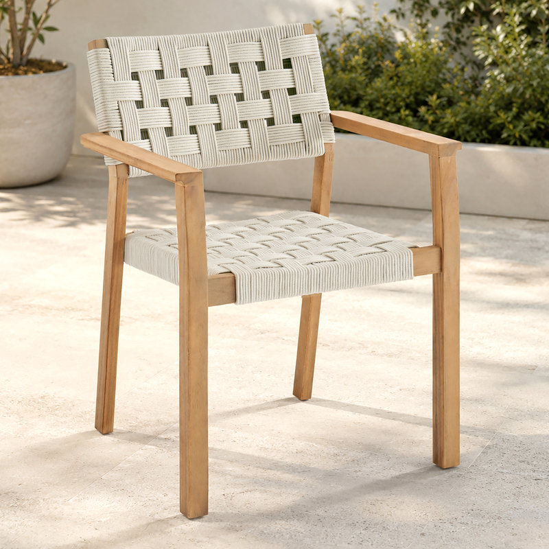 Fauteuils de salle à manger d'extérieur Looma | Ensemble de 2 | Bois d'acacia massif avec assise et dossier en corde tissée à la main