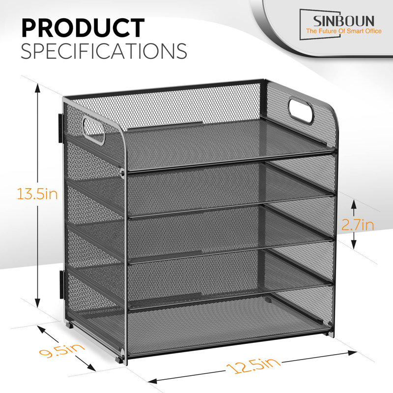 Black Metal 5-Tier Letter Tray Paper Organizer with Handles