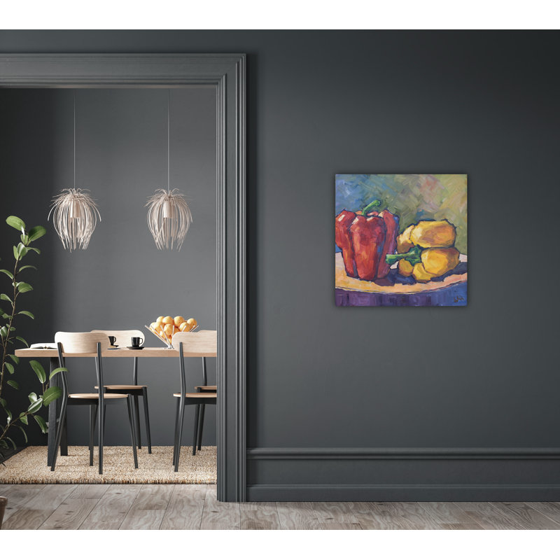 Peppers On Plate By John Beard - Gallery Wrapped Canvas Print, 32" H x 32" W x 2" D, White Floater Framed