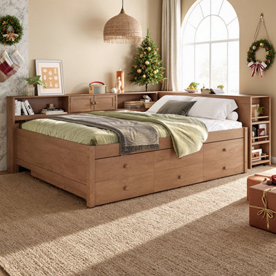 Full\Twin Size Space-Saving Triple-Function L-Shaped Daybed with Trundle, Desk & Built-In Storage