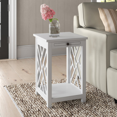 Lund 15.75" Wide Rectangular End Table With 1 Tray And 1 Shelf