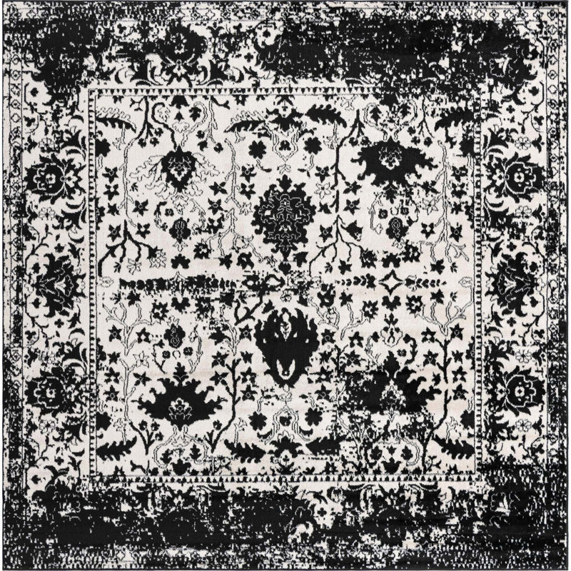 Ortilio Oriental Area Rug, Square 7'10", Black