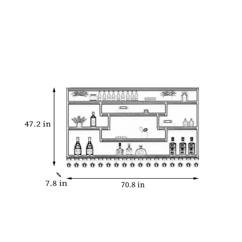 Support à vin mural en fer, H 47,2 po x l 70,8 po x P 7,8 po