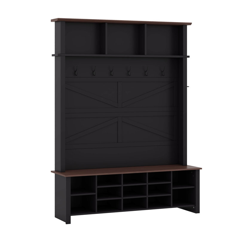 4-In-1 Hall Tree With Bench And Storage, Mud Room Bench With Storage And Seating, Black