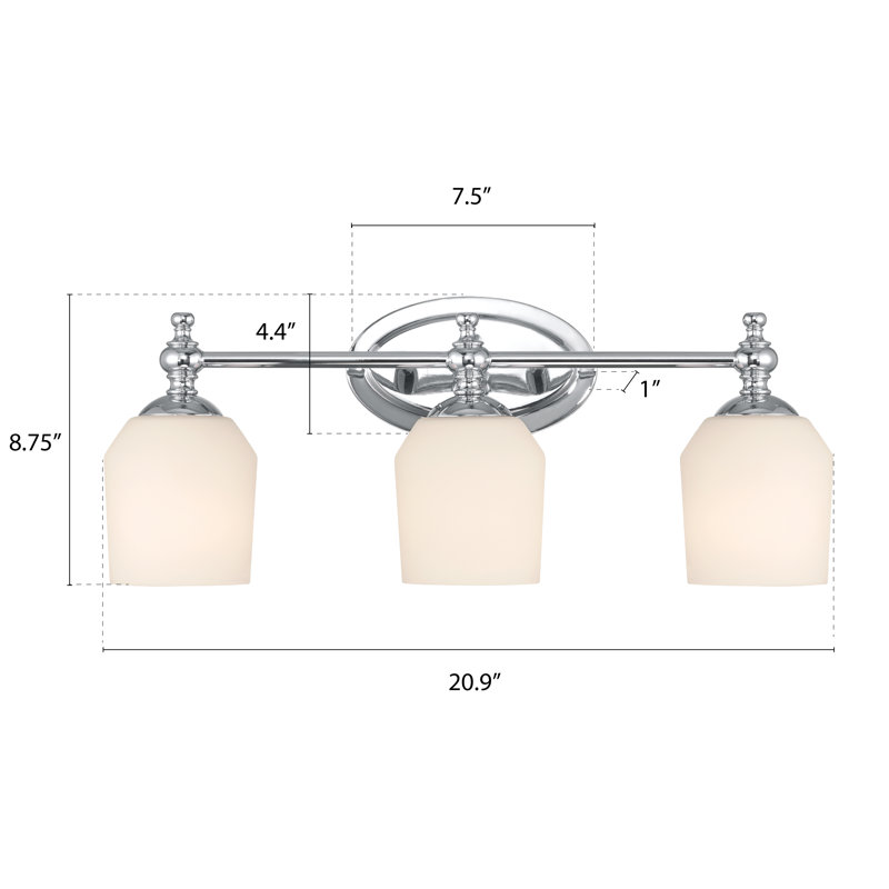 3LT Opal Glass Vanity Light , Chrome