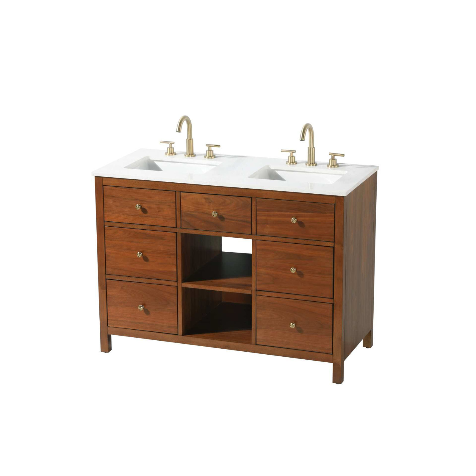 Double Bathroom Vanity, Brandy Walnut/Gold, 48"