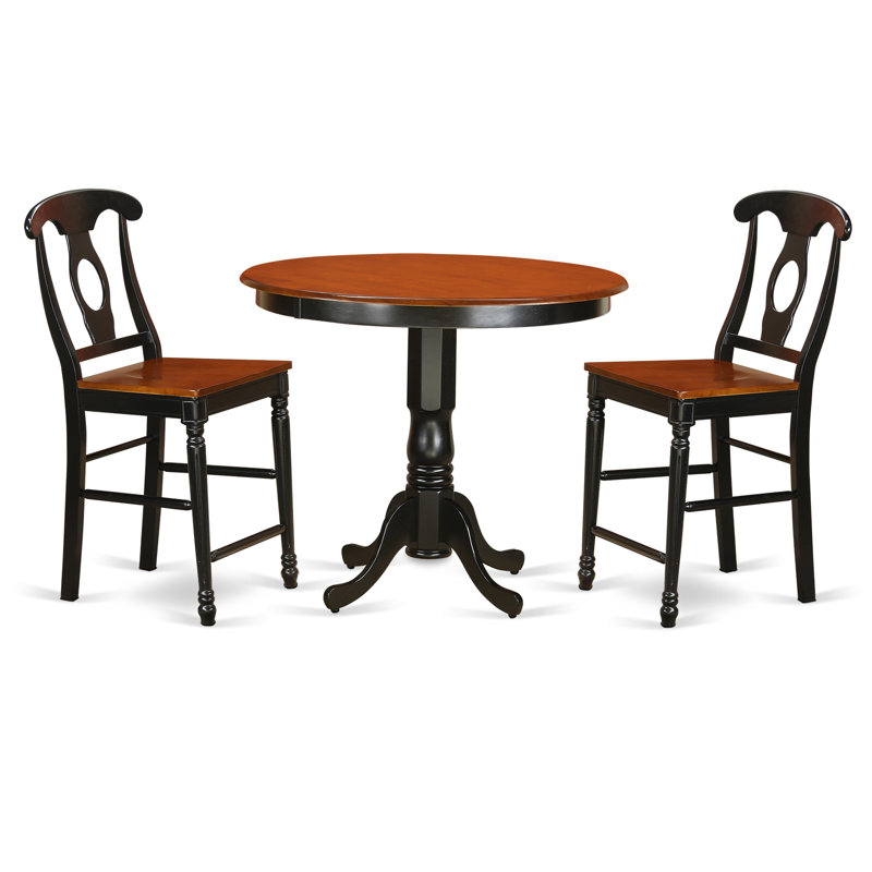 Ensemble de table de salle à manger à hauteur de comptoir 5 pièces comprenant une table de salle à manger ronde et 4 chaises en bois, noir et cerisier