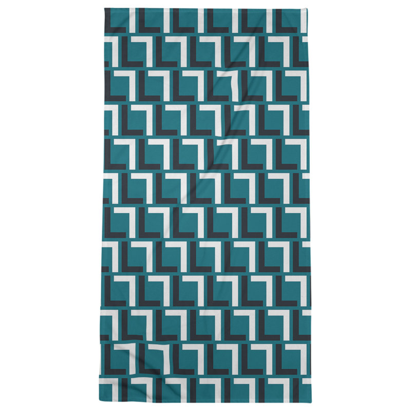 Serviette de plage en microfibre, Bleu sarcelle / noir / blanc