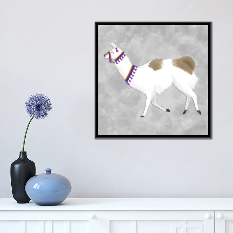 « jolie llama iv », impression sur toile tendue, H 37 po x l 37 po x P 1,5 po, Toile avec cadre noir, Pas de tapis