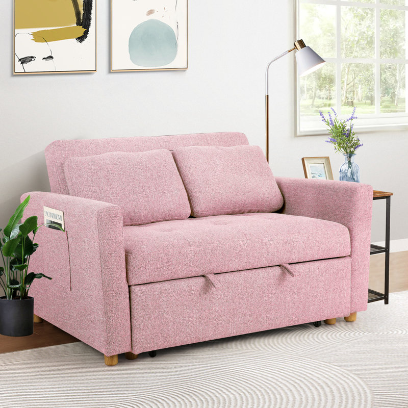 Dharius 48.5" Convertible Sofa Bed 3-in-1 Upholstered Reclining Sleeper Sofa Couch Bed with Cushions for Small Spaces, Pink