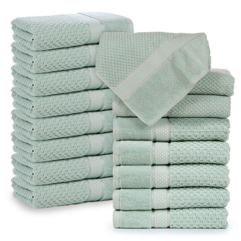 Collection de serviettes texturées 100% coton Mulaayam, Serviettes de bain - paquet de 16, Vert menthe