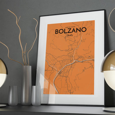 Bolzano City Map In Orange - No Frame Print