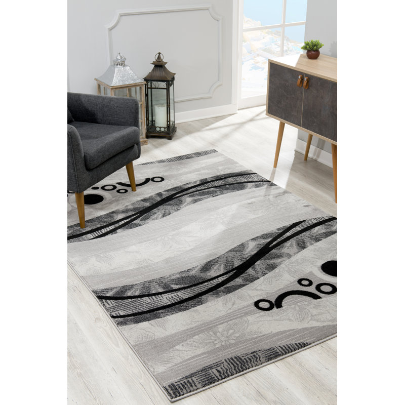 Tapis gris à motif abstrait Dillup-Jones, Rectangle 3 pi 9 po x 5 pi 9 po