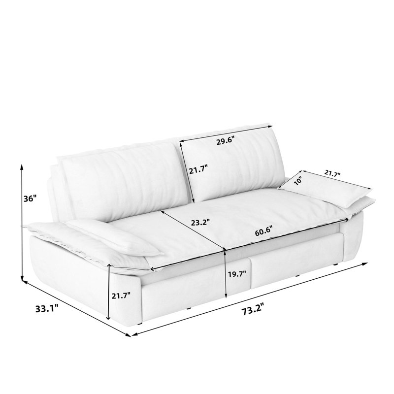 " queen pull out sofa bed | 3-in-1 convertible sleeper | 2 soft pillows | beige velvet | multi-functional design