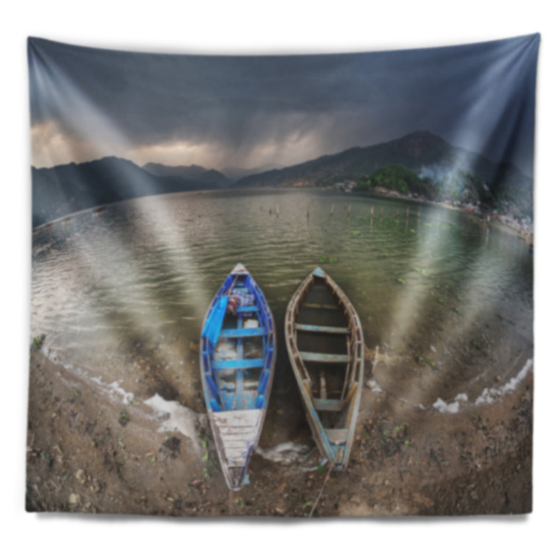 Tapisserie deux bateaux près du lac Pokhara, H 50 po x l 60 po