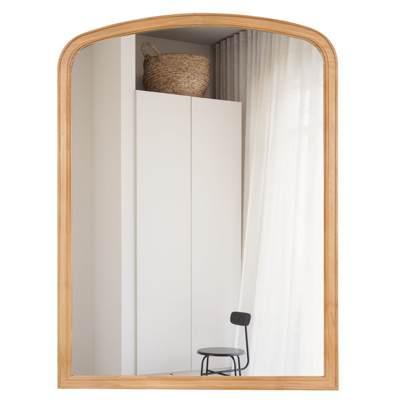 Lucena Wood Arched Rectangle Wall Mirror, Natural Wood, 24" x 18"
