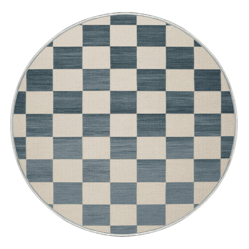 Machine Washable Checkered Beige Area Rug, Round 6'