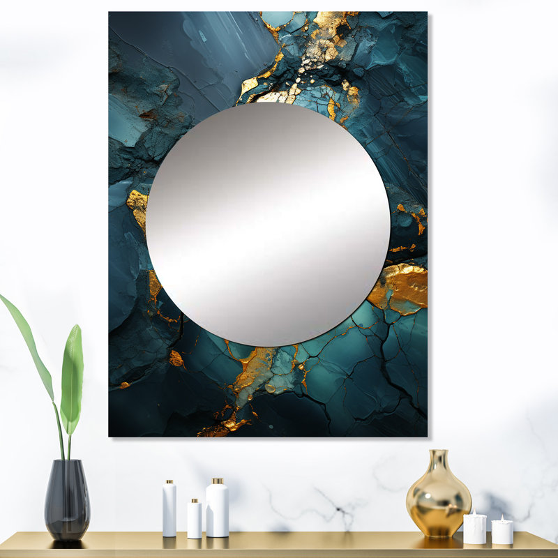 Gold and Green abstract marble design IV - Marble Large Wall Mirror, Gold Decorative Mirror, Printed Metal Art, 40" x 30"