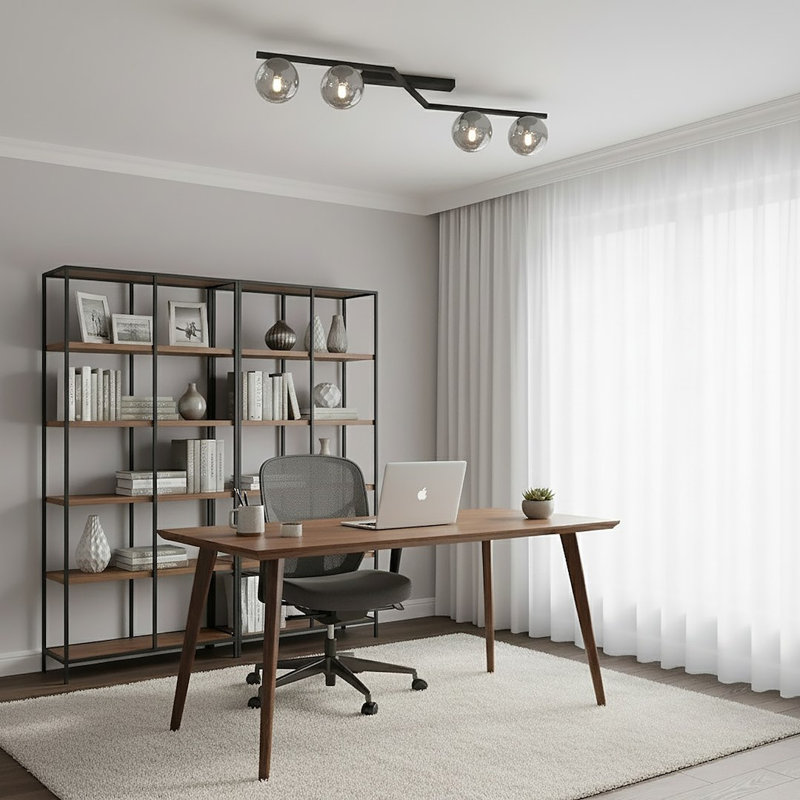Glass Flush Mount, Graphite, 4 Lights