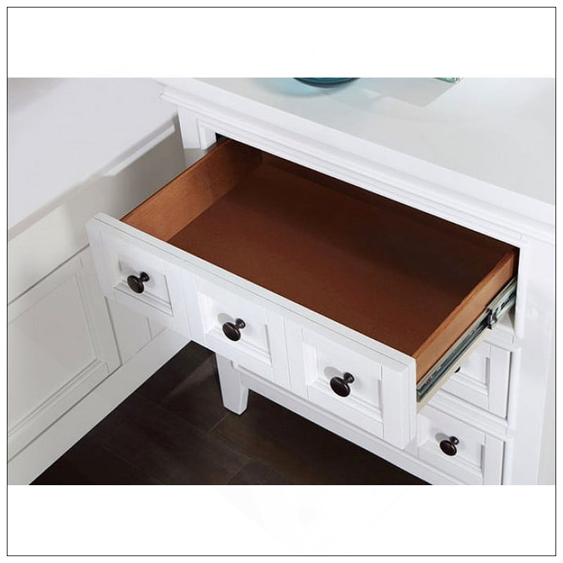 Table de chevet 3 tiroirs en bois massif de style transitionnel avec boutons ronds, parfaite pour les chambres à coucher modernes et classiques