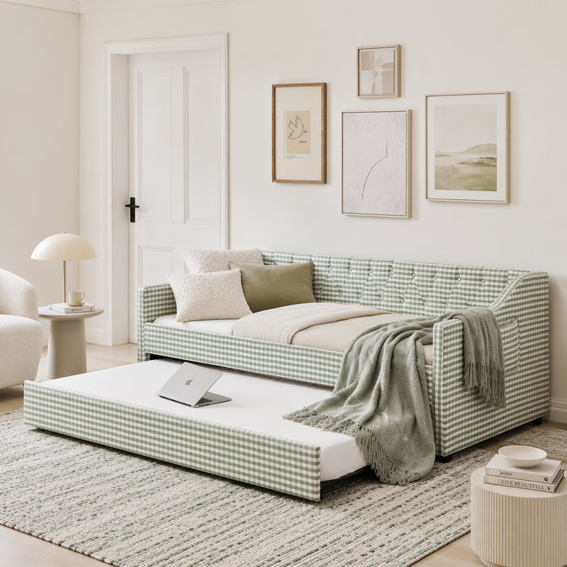Lit de jour simple rembourré convertible 3-en-1 avec couchette et poches de rangement, Cyan