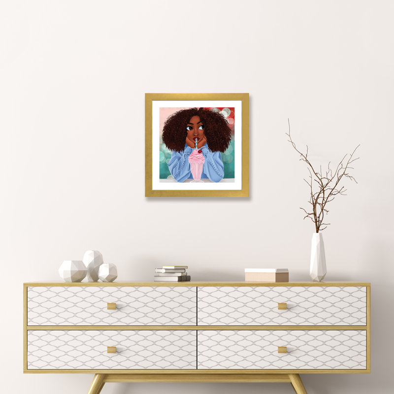 Milkshake par Princess Karibo - impression, Blanc, H 16 po x l 16 po x p 1 po, Papier encadré doré
