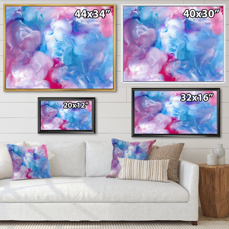 Nuage abstrait bleu et rouge - Peinture sur toile, H 30 po x l 40 po, Toile à cadre flottant blanc