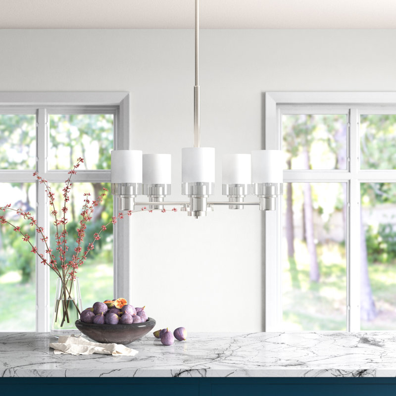 Lustre cylindrique Spoutnik Charvic Light, Nickel brossé, 5 lumières