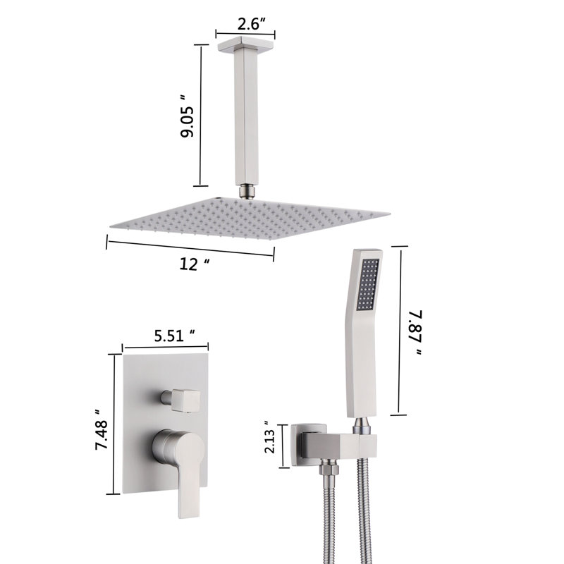 Thermostatic Complete Shower System with Rough in-Valve, Brushed Nickel