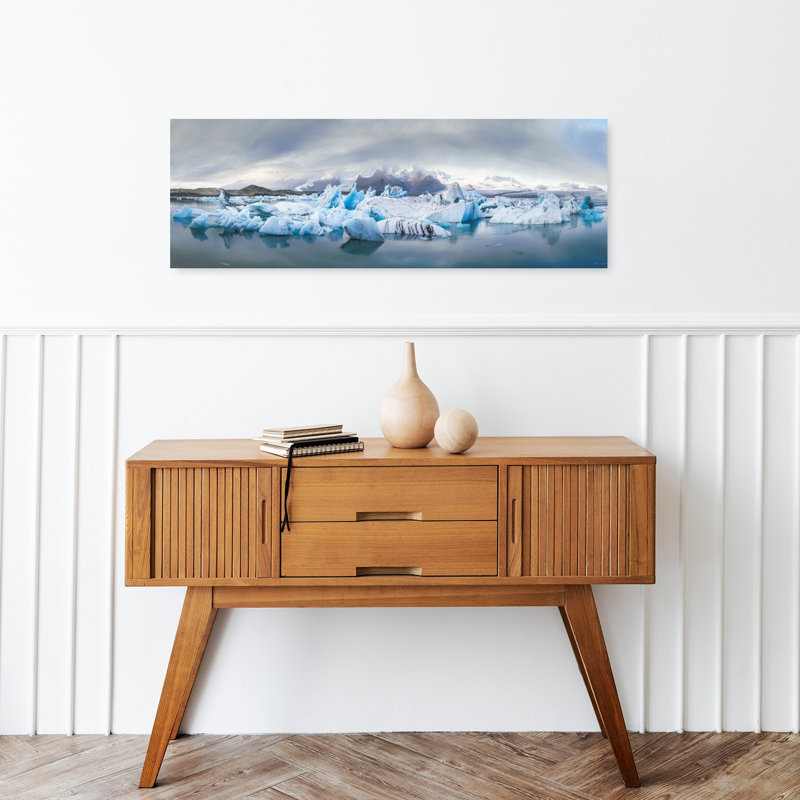 «Blue Ice Lagoon Serene Abstract Contemporary Landscape Nature», art mural, H 12 po x l 36 po