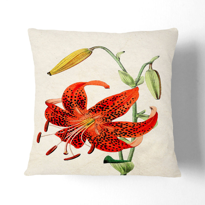 Illustration of a Tiger Lily Flower Cushion with Filling, 40cm H x 40cm W x 15cm D, White