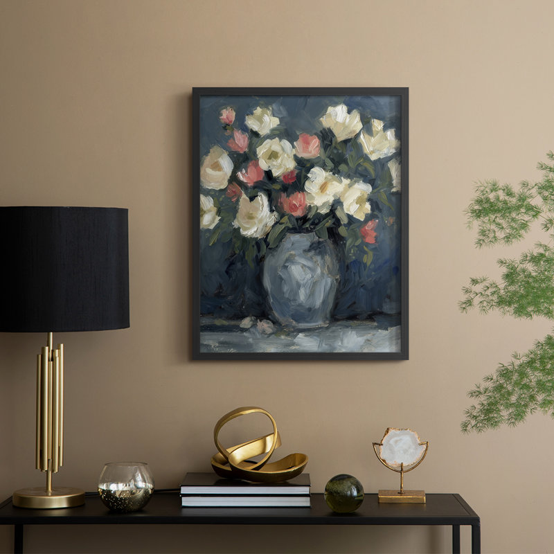 Impasto Floral Arrangement II, reproduction encadrée - bois massif, H 15 po x l 12 po, Noir, noir, noir, noir