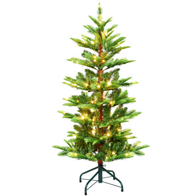 4 Ft. 298 Tips With 100 Warm White LED Lights Green PE+PVC, Auto-Unfold Memory Wire, Hinged Structure & Stable Metal Stand Holiday Artificial Christmas Tree – Easy Assembly