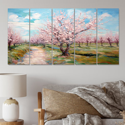 «Vangogh Blooming Cherry Trees», reproduction d'art sur toile Vangogh - 5 panneaux égaux