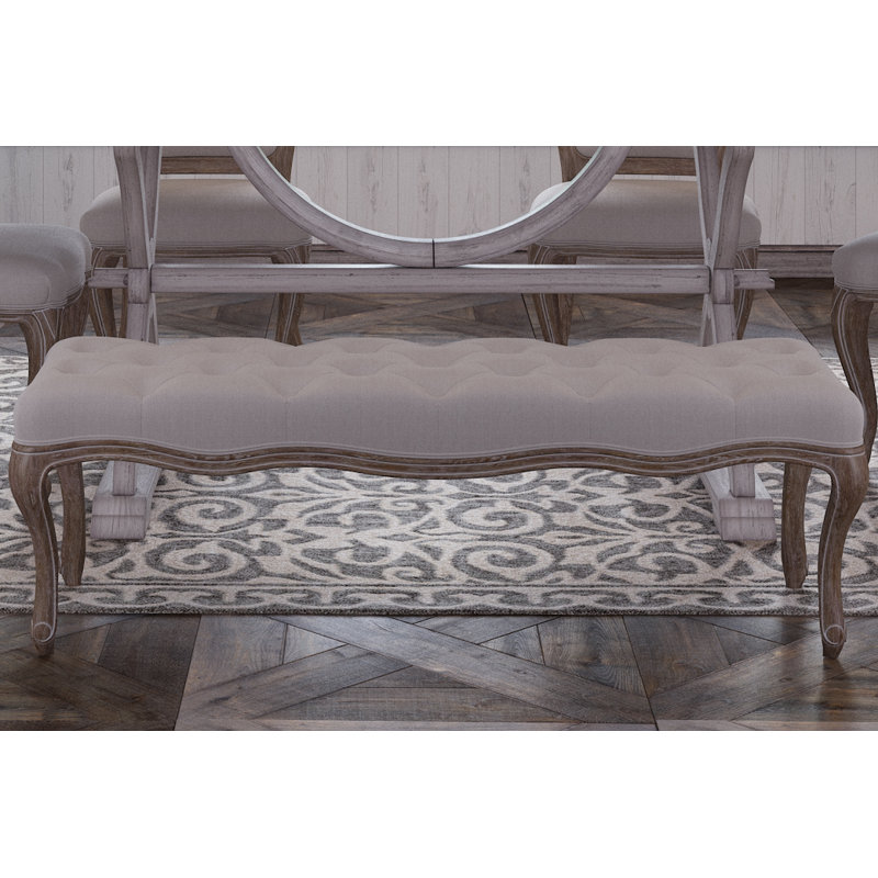Fleur Linen Upholstered Bench, Mushroom Taupe Velvet