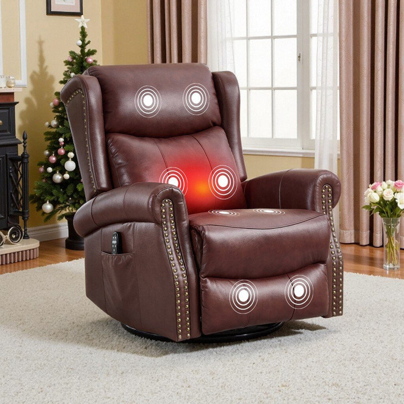 Fauteuil inclinable manuel Alano grand format en cuir véritable avec fonction pivotante, à bascule et massage pour salon