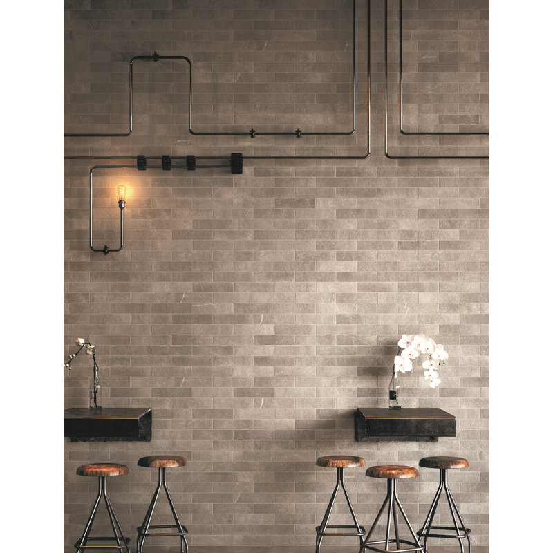 Carreau de métro style mur de briques en porcelaine Nomad 3 po x 12 po Nomad, gris