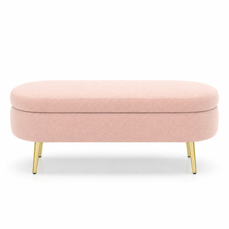 Banc repose-pieds ovale en flanelle avec pieds en métal robustes, repose-pieds rembourré avec compartiment caché, siège de chambre rembourré