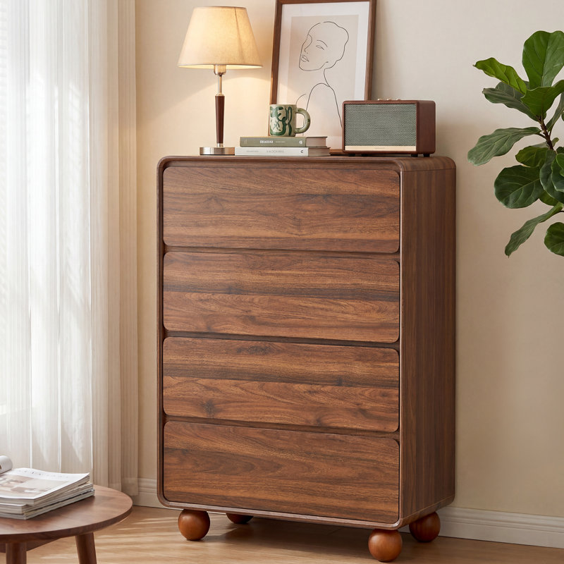 Commode de rangement 4 tiroirs minimaliste, Noyer