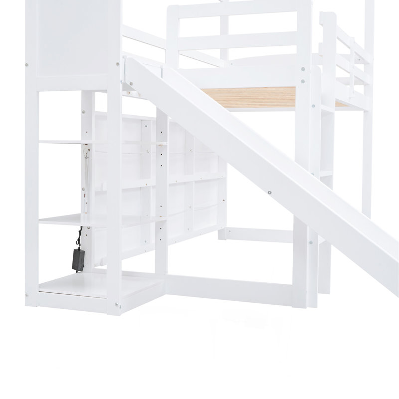 Lit mezzanine simple en bois avec glissade, Blanc