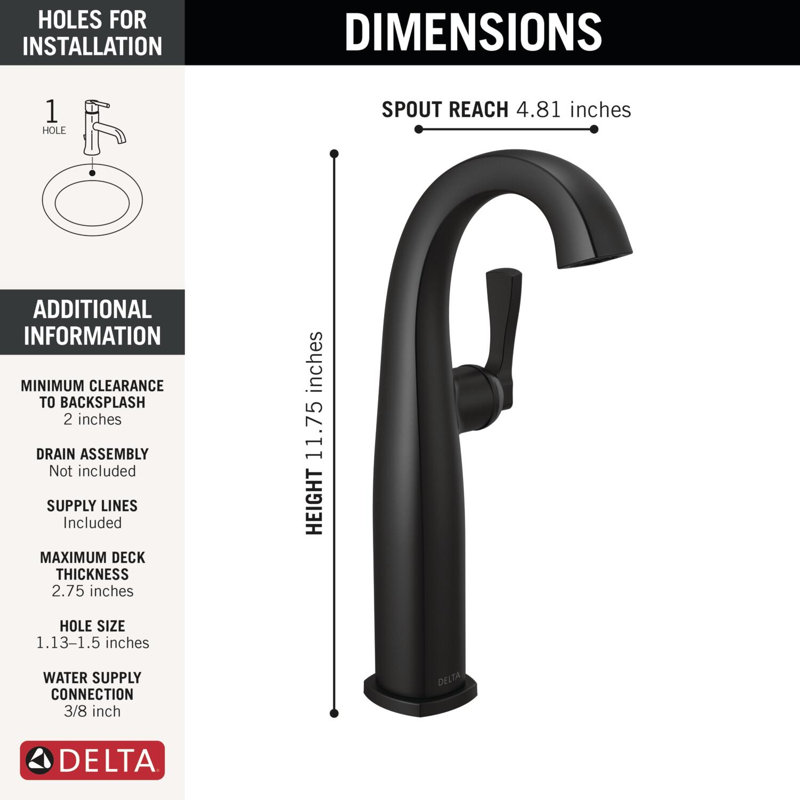 Single Handle Vessel Bathroom Faucet, Matte Black