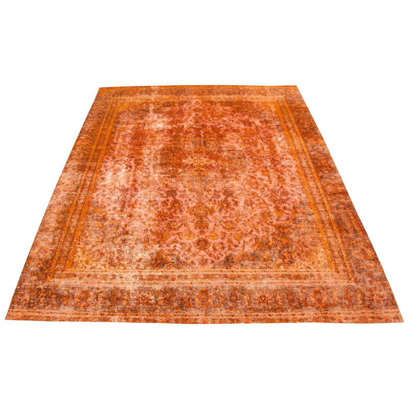 Tapis unique en laine noué à la main orange vieilli 8 pi 6 po x 12 pi 2 po Bijan
