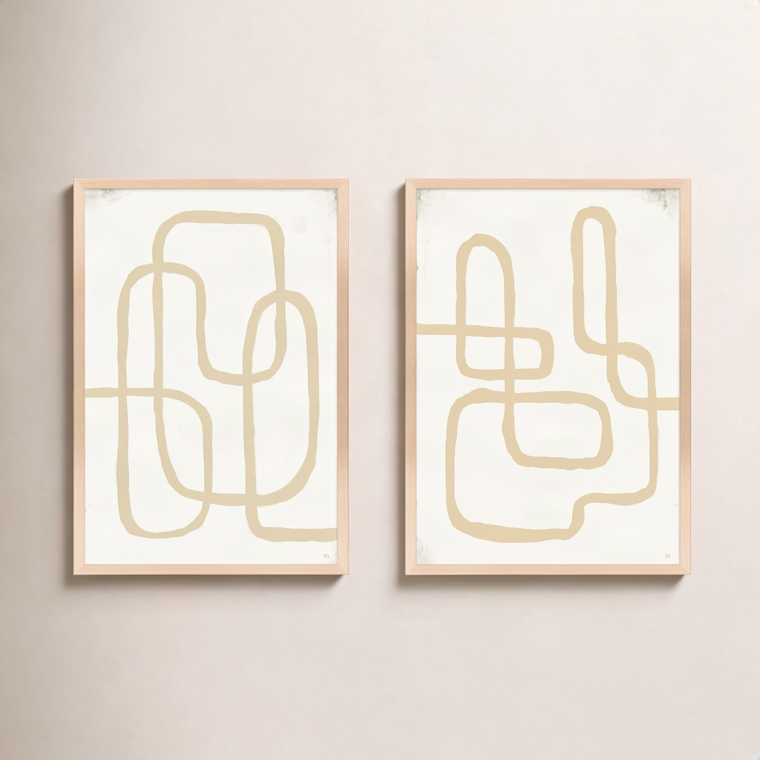 Line Works In White by StudioM, 25" H x 35" W x 1.25" D, Maple Framed Paper