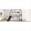 Lit superposé simple au-dessus d'un lit simple en métal noir profond pour chambre d'enfant, maisonnette convertible avec glissoire attachée