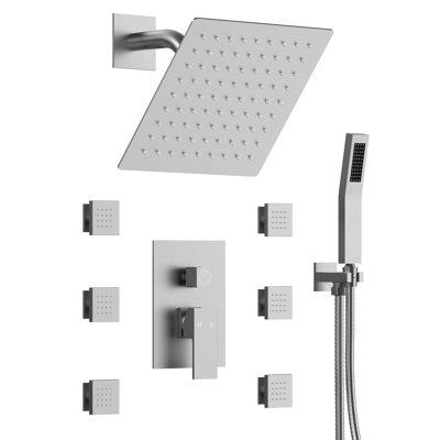 Bathroom Shower Faucet System with 10" Rain Shower Head, Handheld Shower and Body Jets, Pressure Balanced Valve