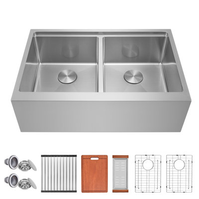 Évier de cuisine à double cuve en acier inoxydable encastrable L 36 po x l 22 po avec accessoires 50/50